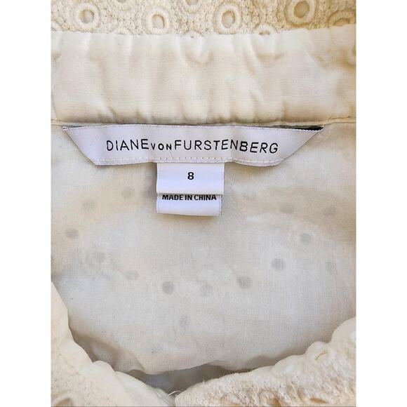 Diane Von Furstenberg Shirt Womens 8 White Lorelei Two Eyelet Cotton Top Coastal - Picture 10 of 16